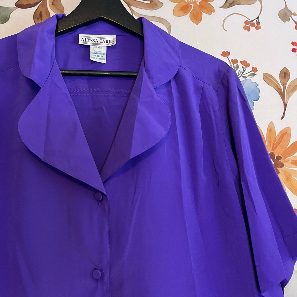 Vintage Alyssa Carr 12 Solid Purple Button Up Sleek Blouse